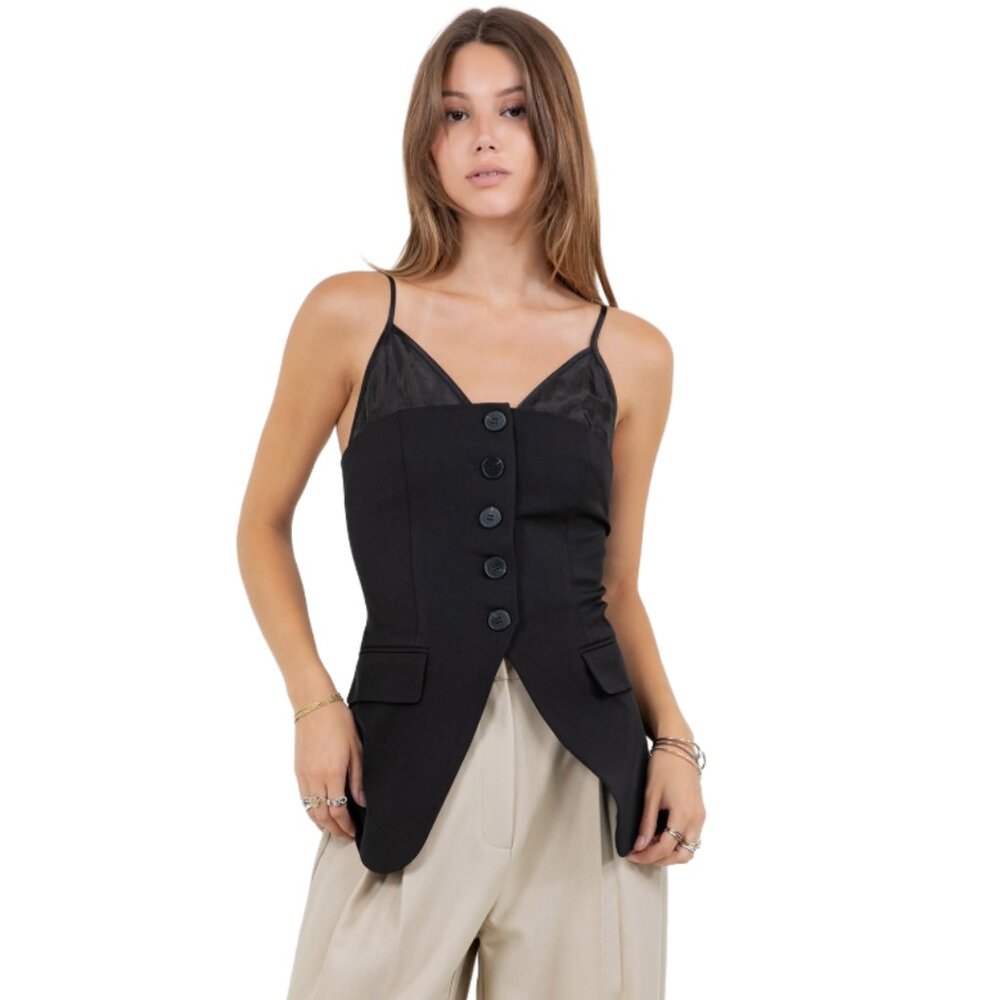 Whiteroom & Cactus Black Button-Down Vest T13539-WC